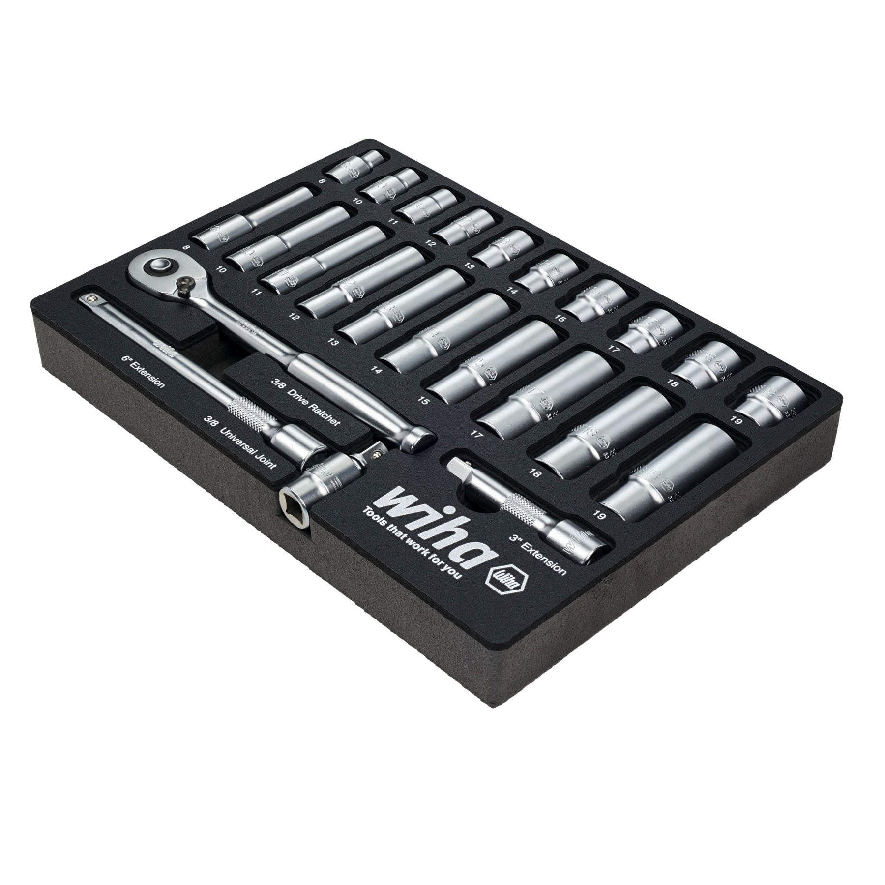 24 Piece 3/8" Drive Professional Standard and Deep Socket Tray Set - Metric