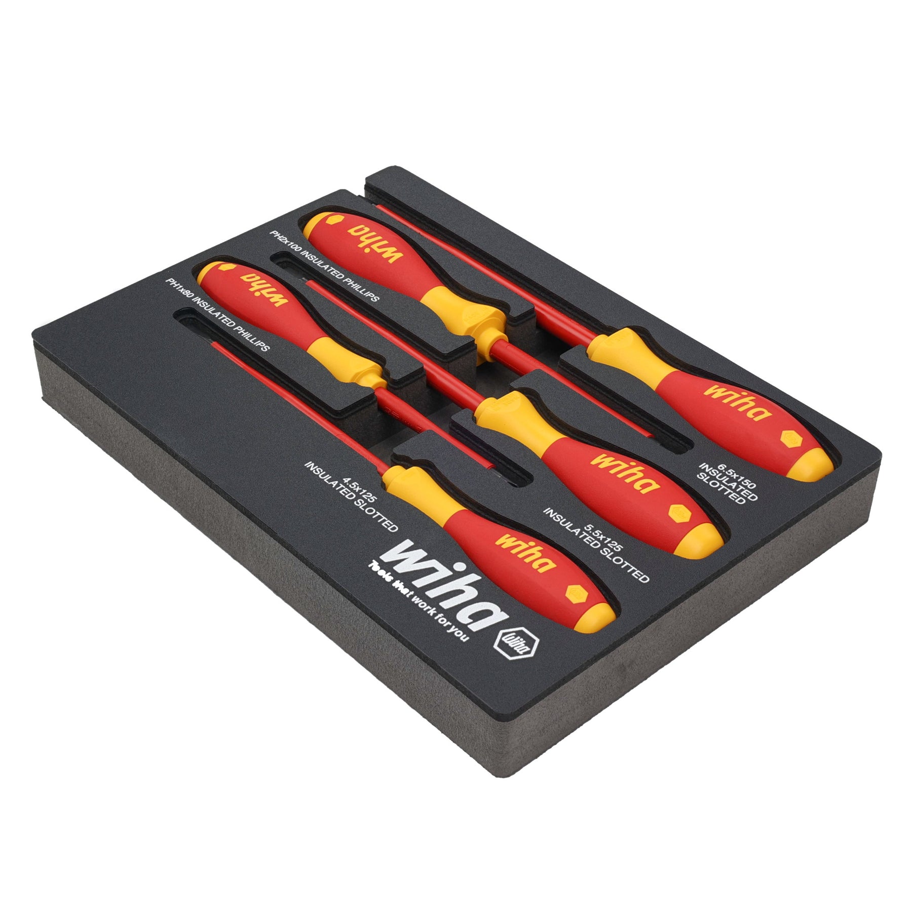 5 Piece Insulated SoftFinish Cushion Grip Screwdriver Tray Set