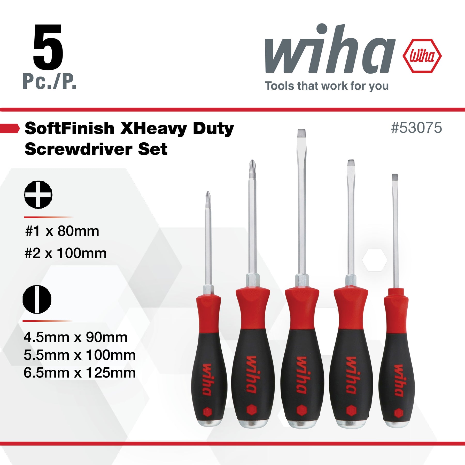 5 Piece SoftFinish XHeavy Duty Slotted and Phillips Screwdriver Set