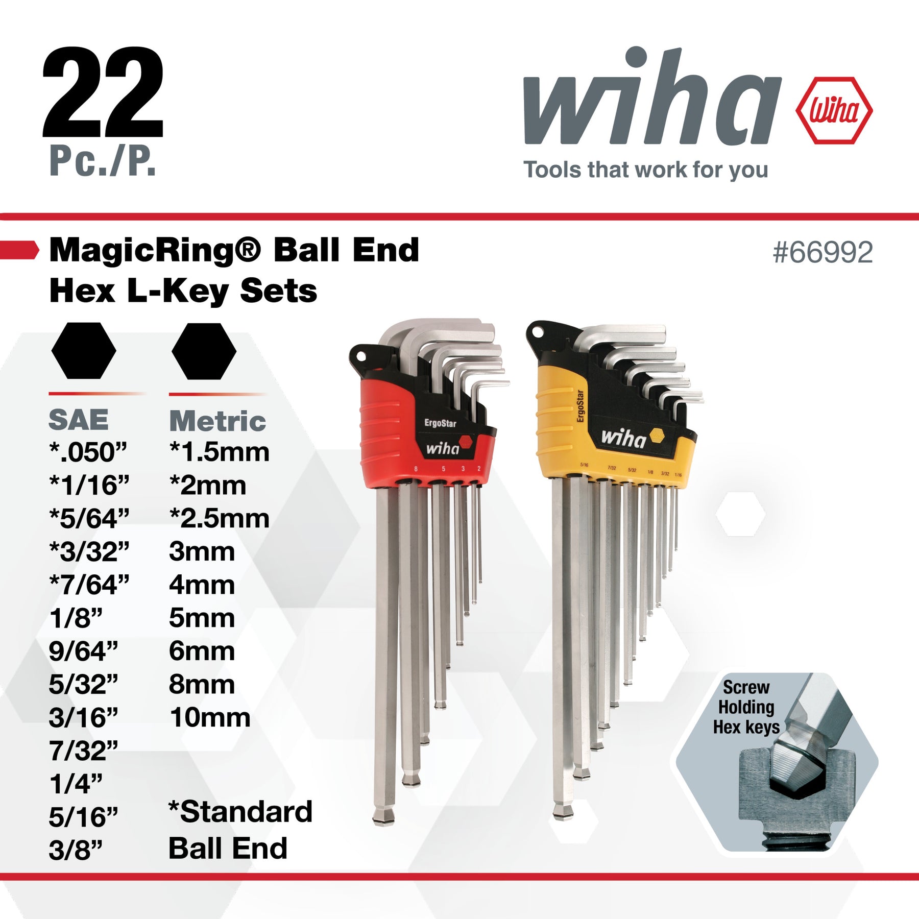 22 Piece MagicRing Ball End Hex L-Key Set - Inch, Metric