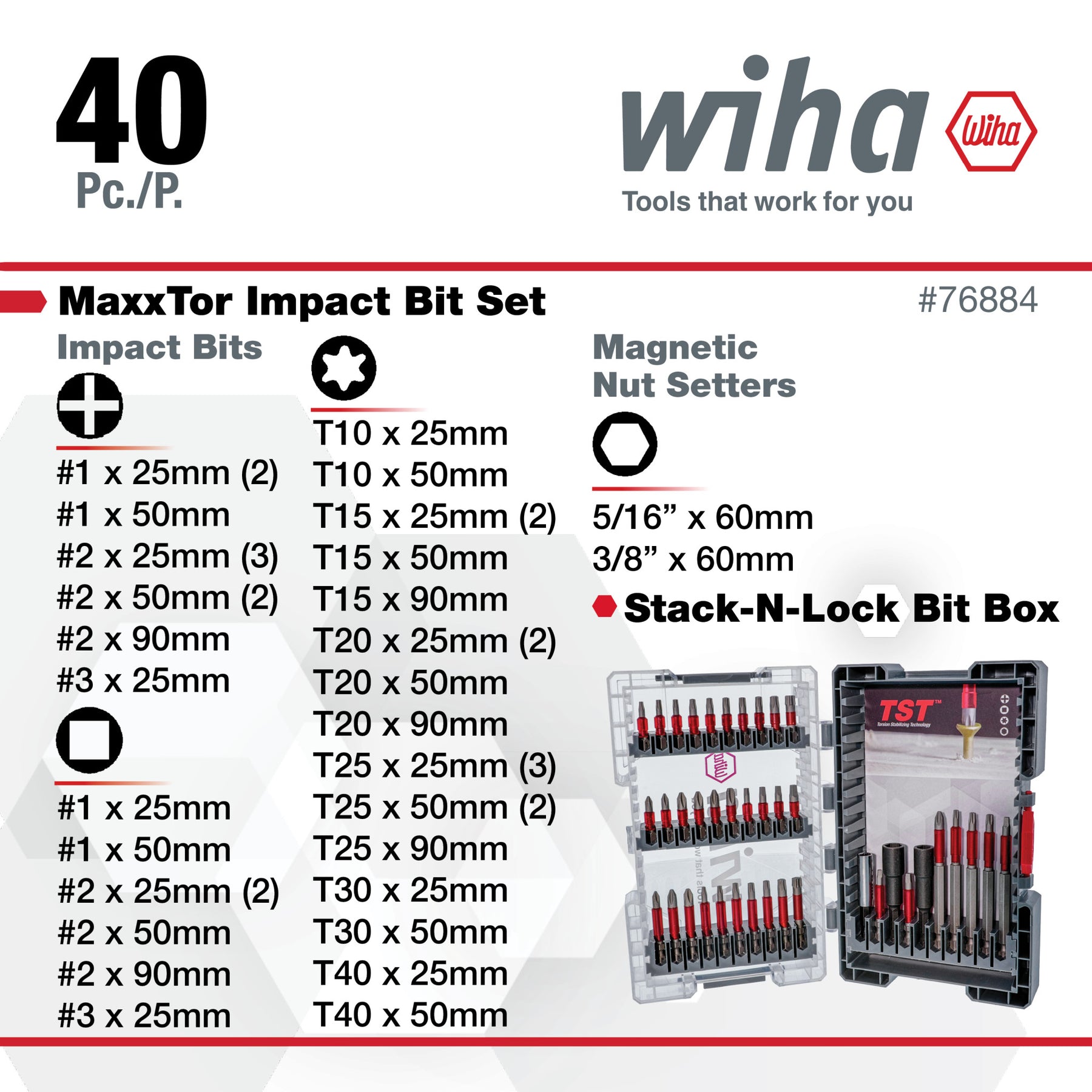 40 Piece MaxxTor Impact Bit Set