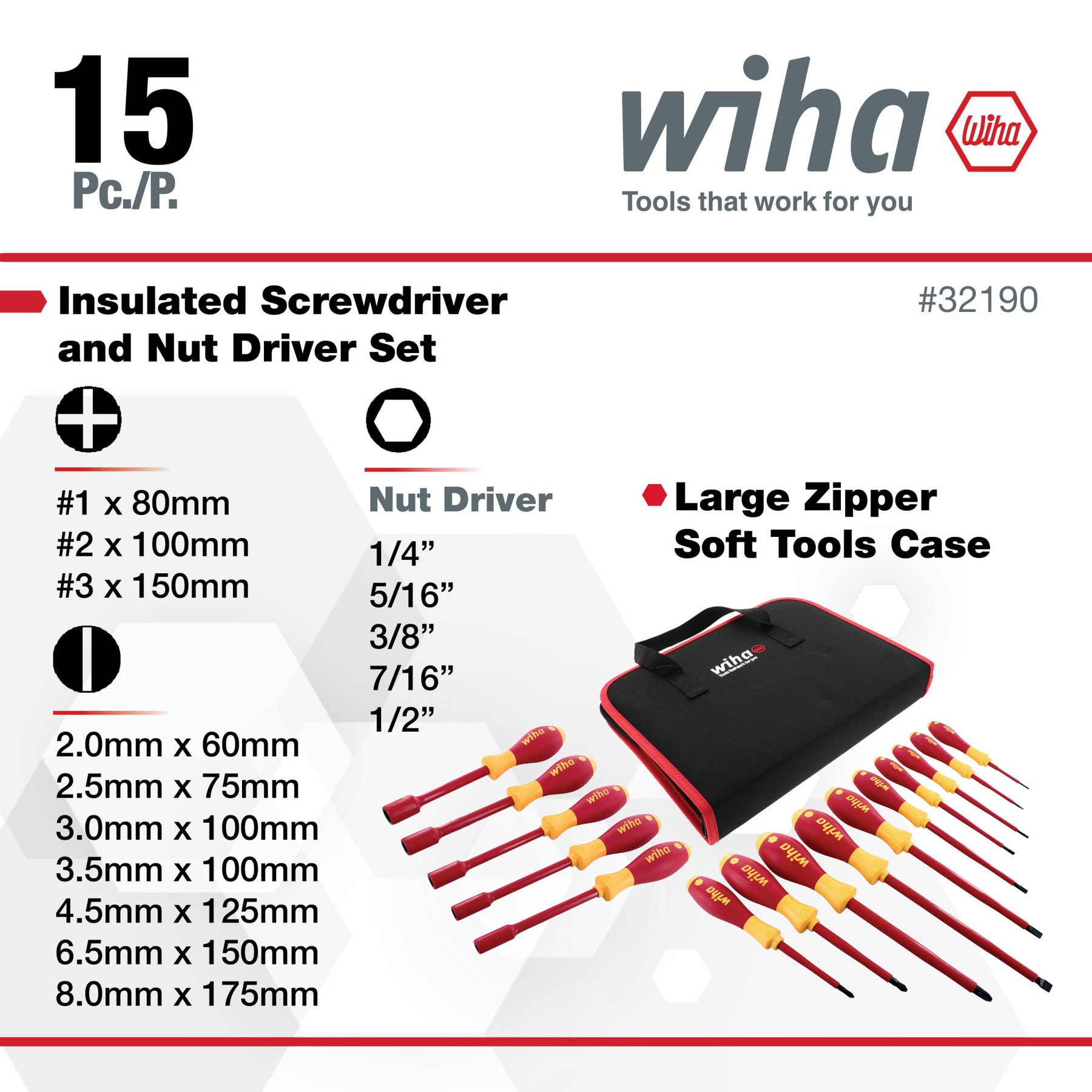 15 Piece Insulated SoftFinish Screwdriver and Nut Driver Set