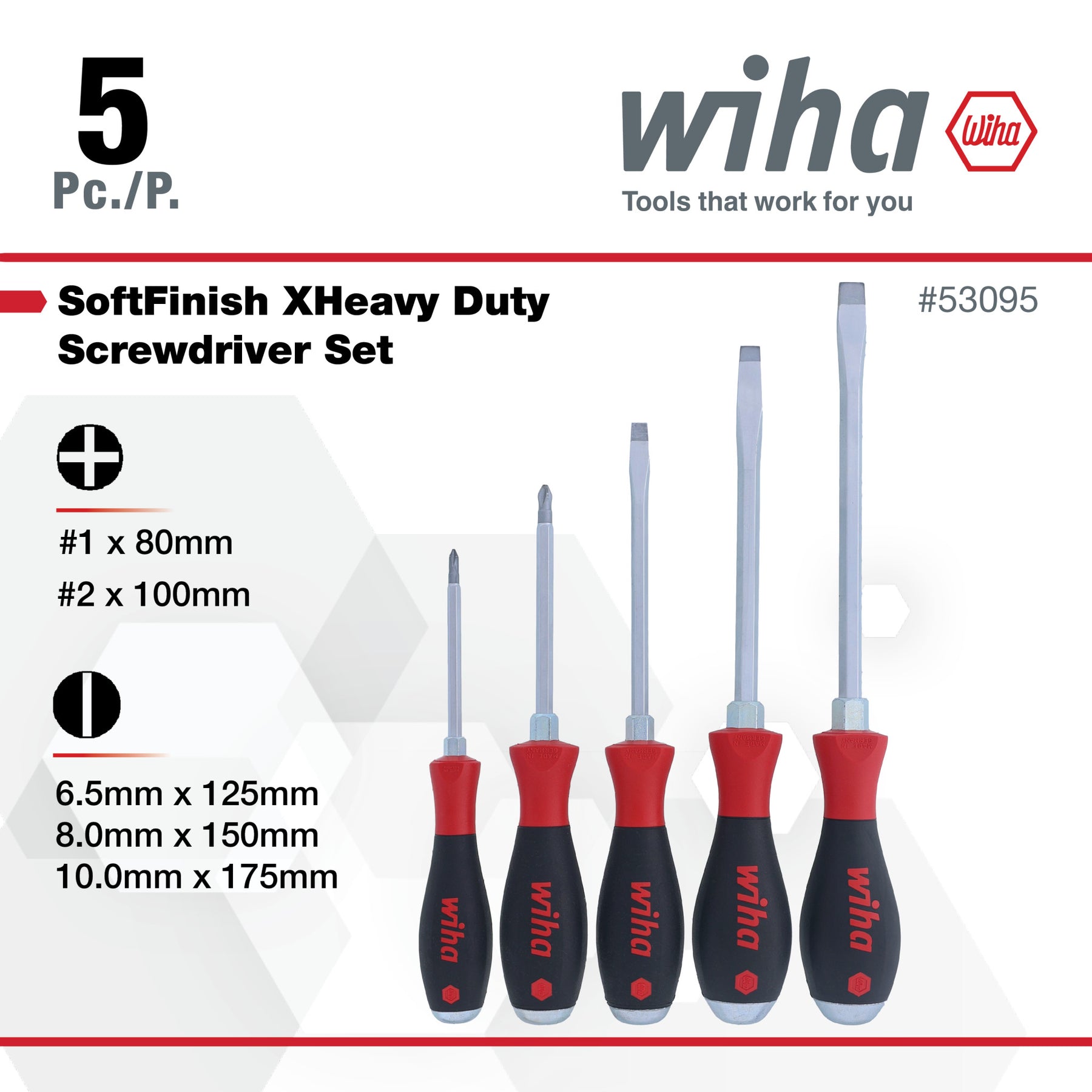 5 Piece SoftFinish XHeavy Duty Slotted and Phillips Screwdriver Set