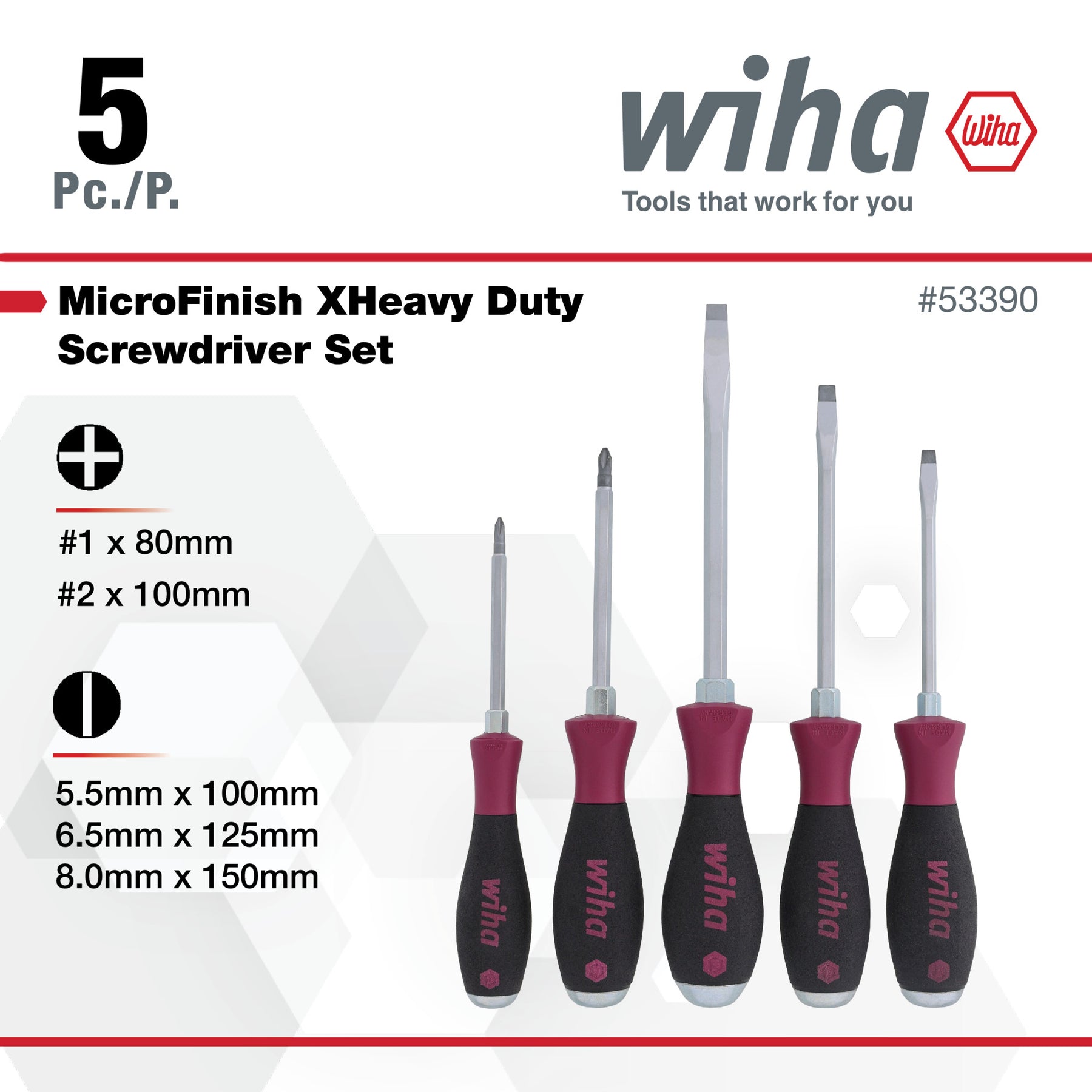 5 Piece MicroFinish XHeavy Duty Slotted and Phillips Screwdriver Set