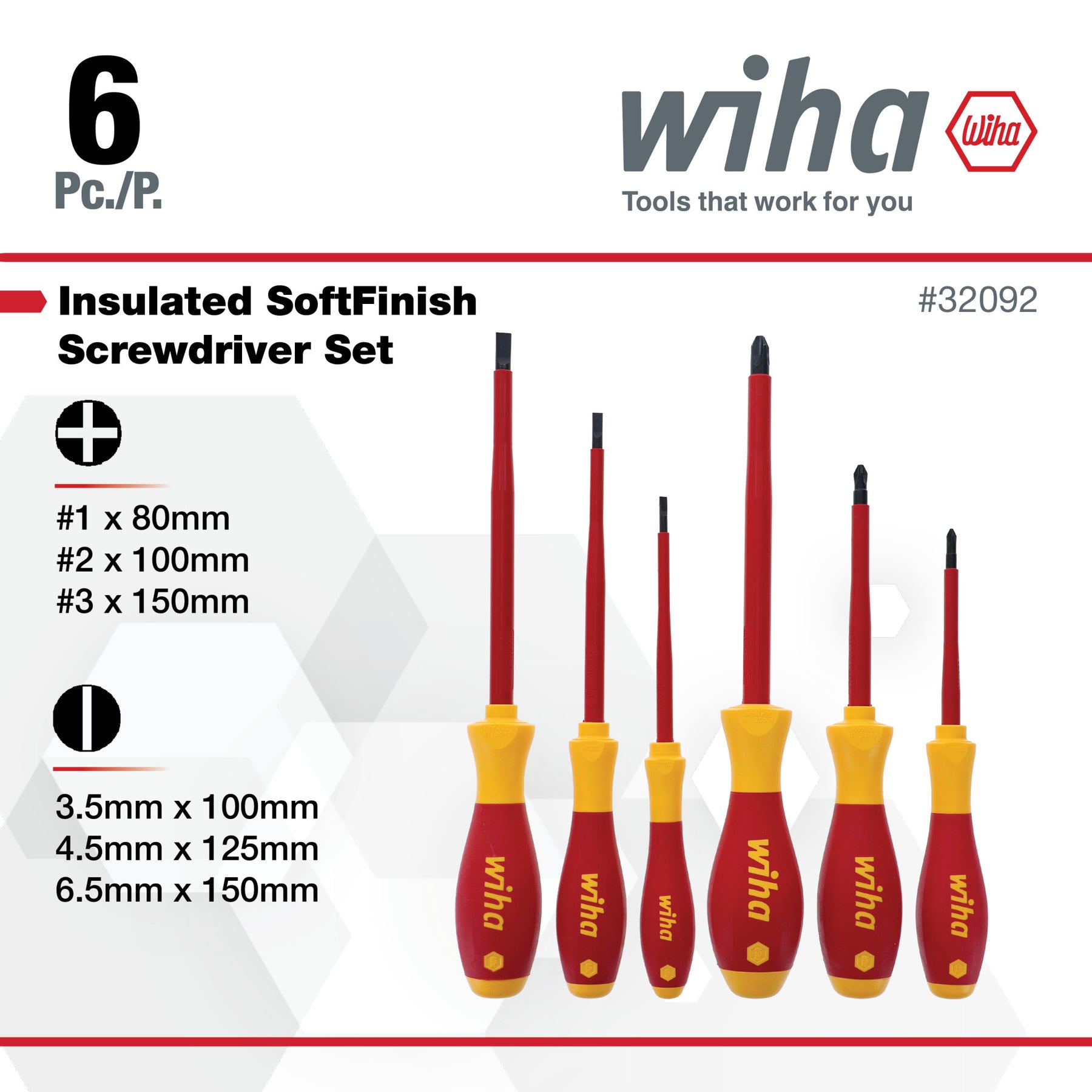 6 Piece Insulated SoftFinish Screwdriver Set - Slotted, Phillips
