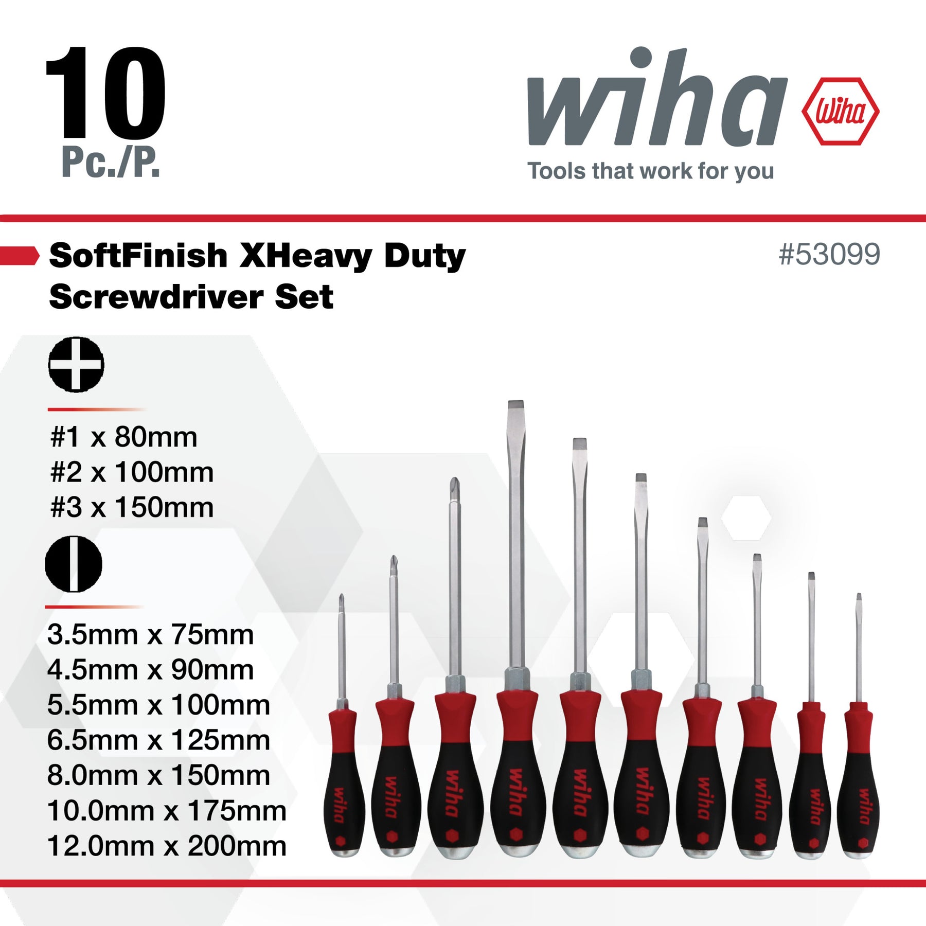 10 Piece SoftFinish XHeavy Duty Slotted and Phillips Screwdriver Set