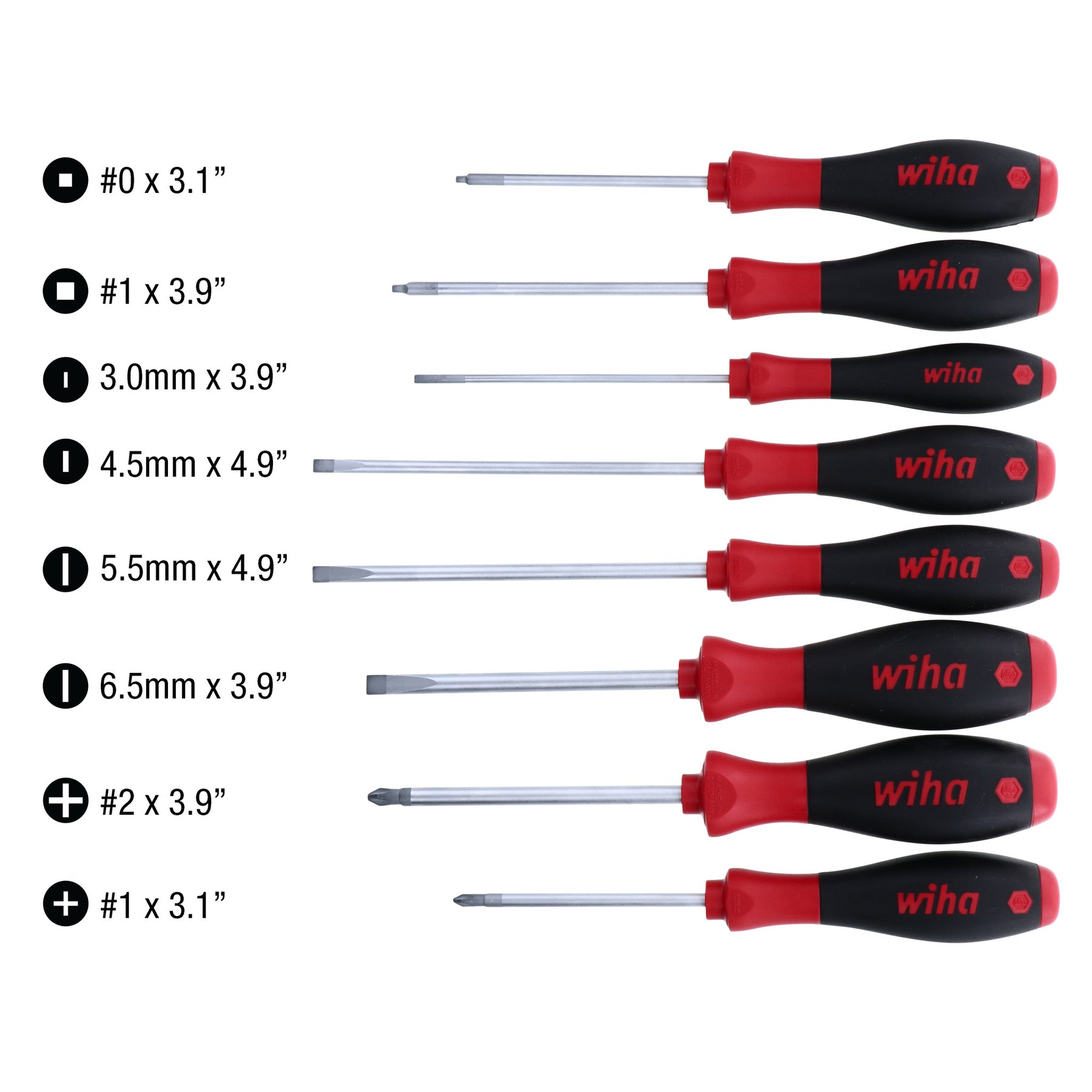 8 Piece SoftFinish Slotted and Phillips and Square Screwdriver Set