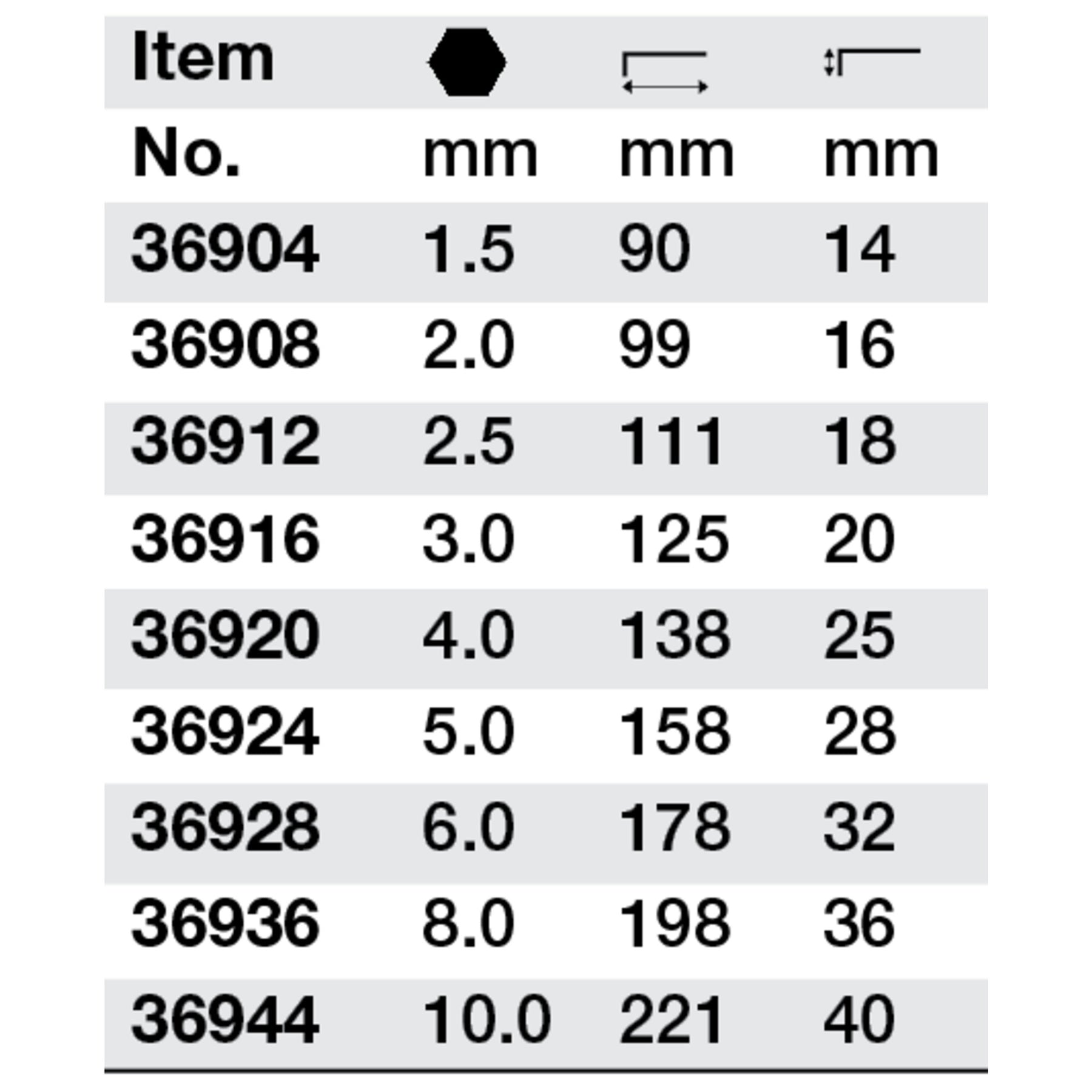 Ball End Long Arm Hex Key 6.0mm