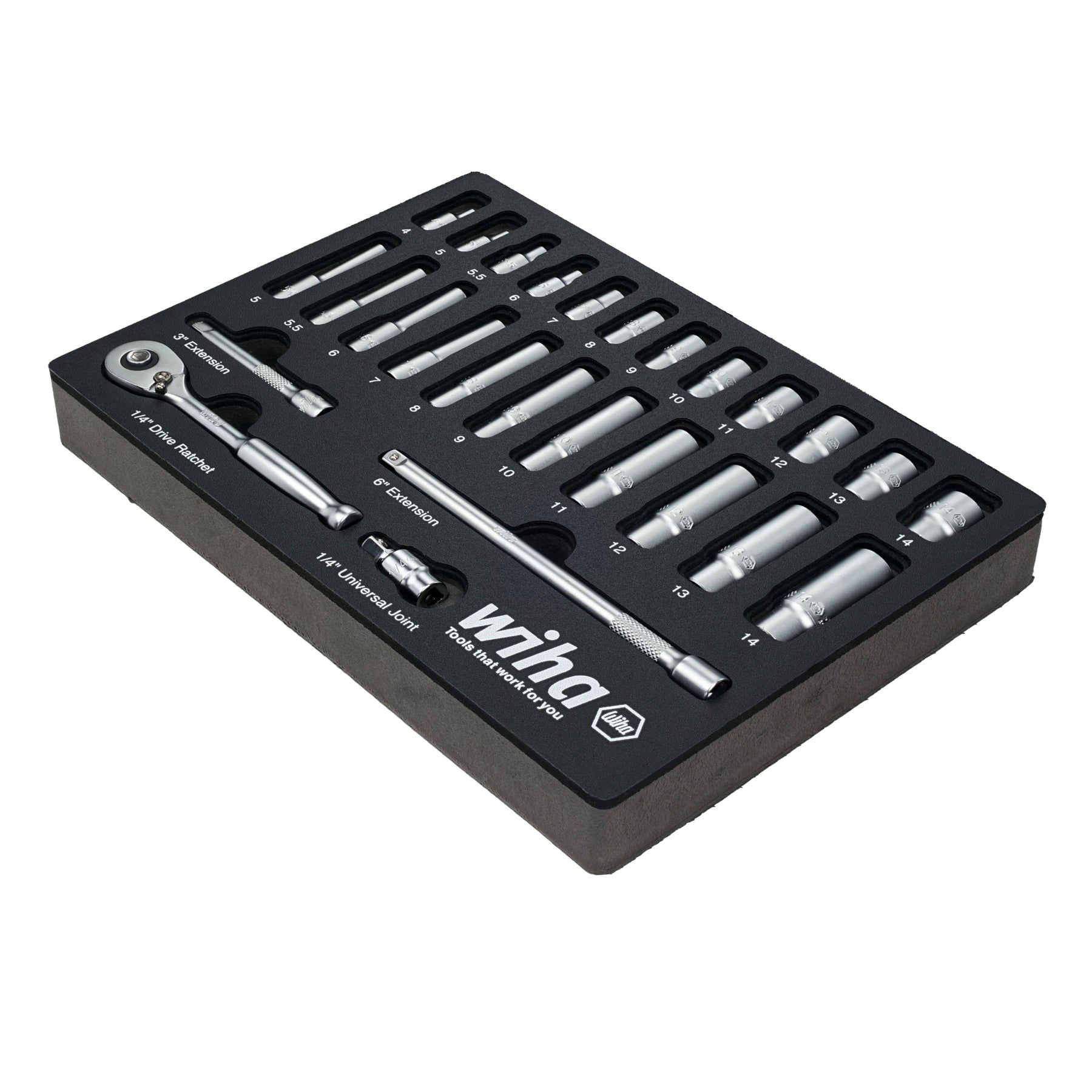 27 Piece 1/4" Drive Professional Standard and Deep Socket Tray Set - Metric