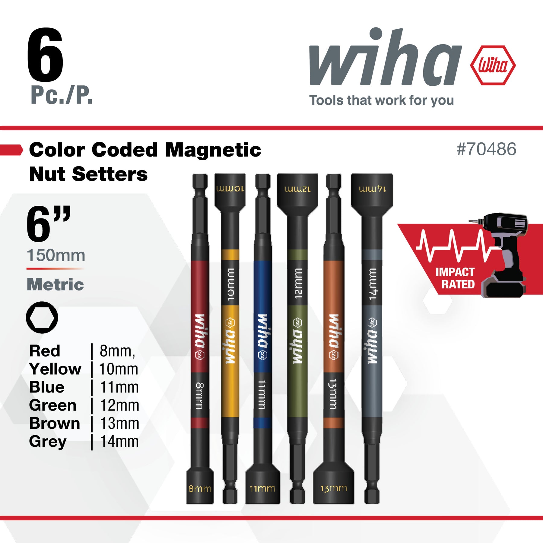 6 Piece Color Coded Magnetic Nut Setter Metric Set