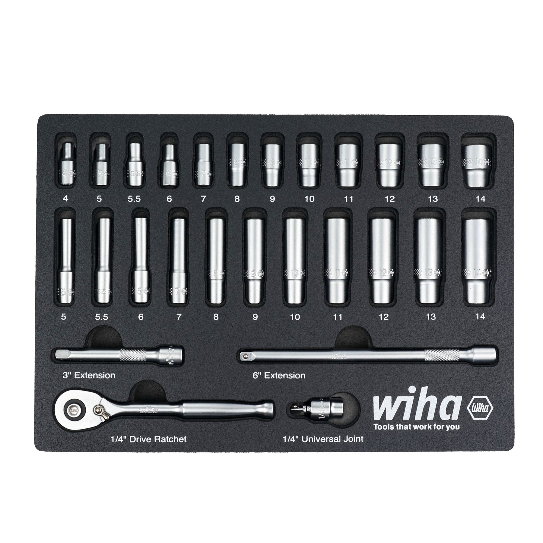 27 Piece 1/4" Drive Professional Standard and Deep Socket Tray Set - Metric