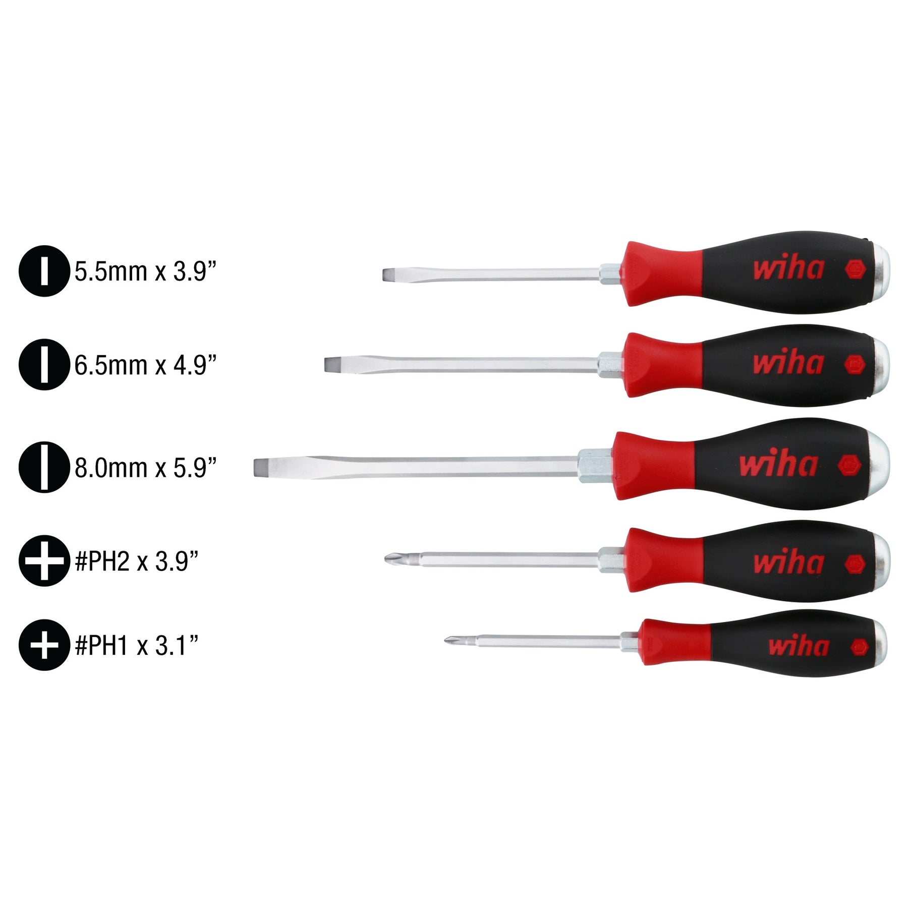 5 Piece SoftFinish XHeavy Duty Slotted and Phillips Screwdriver Set