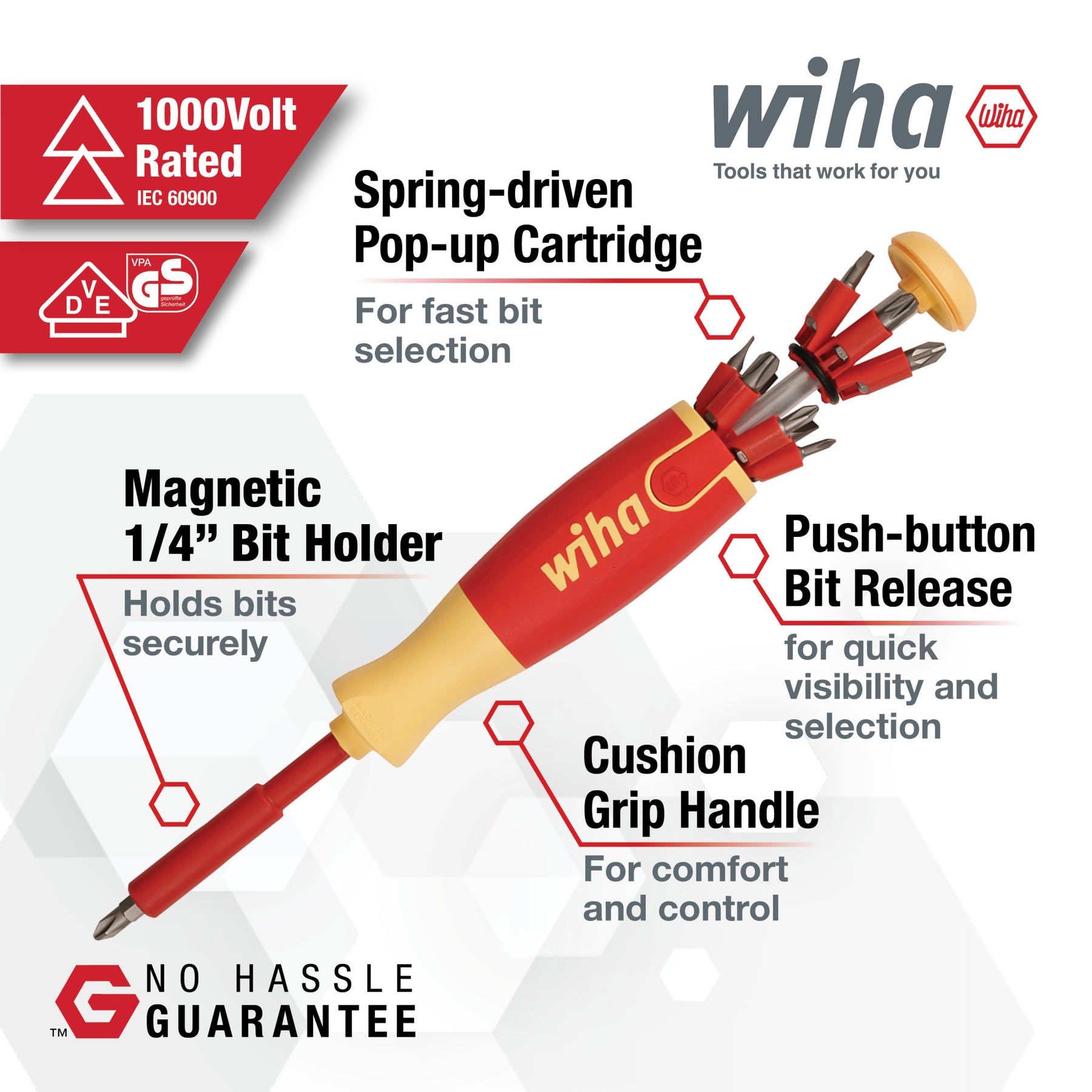14 Piece Insulated Pop-Up Bit Holder Set - Slotted, Phillips, Square, Torx
