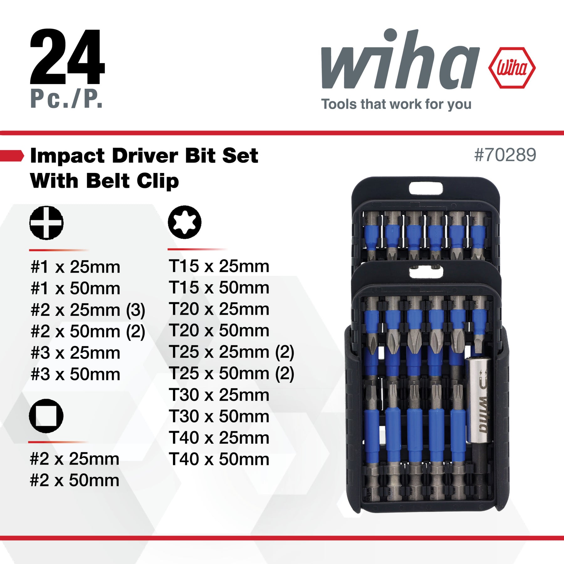 24 Piece TerminatorBlue Impact Driver Bit Set with Belt Clip