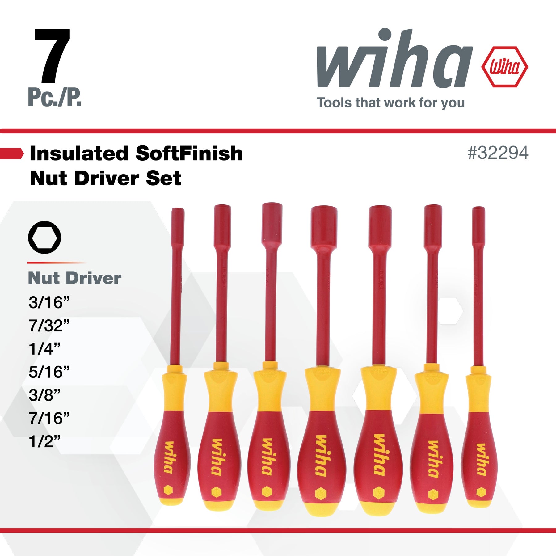 7 Piece Insulated SoftFinish Nut Driver Set - Inch