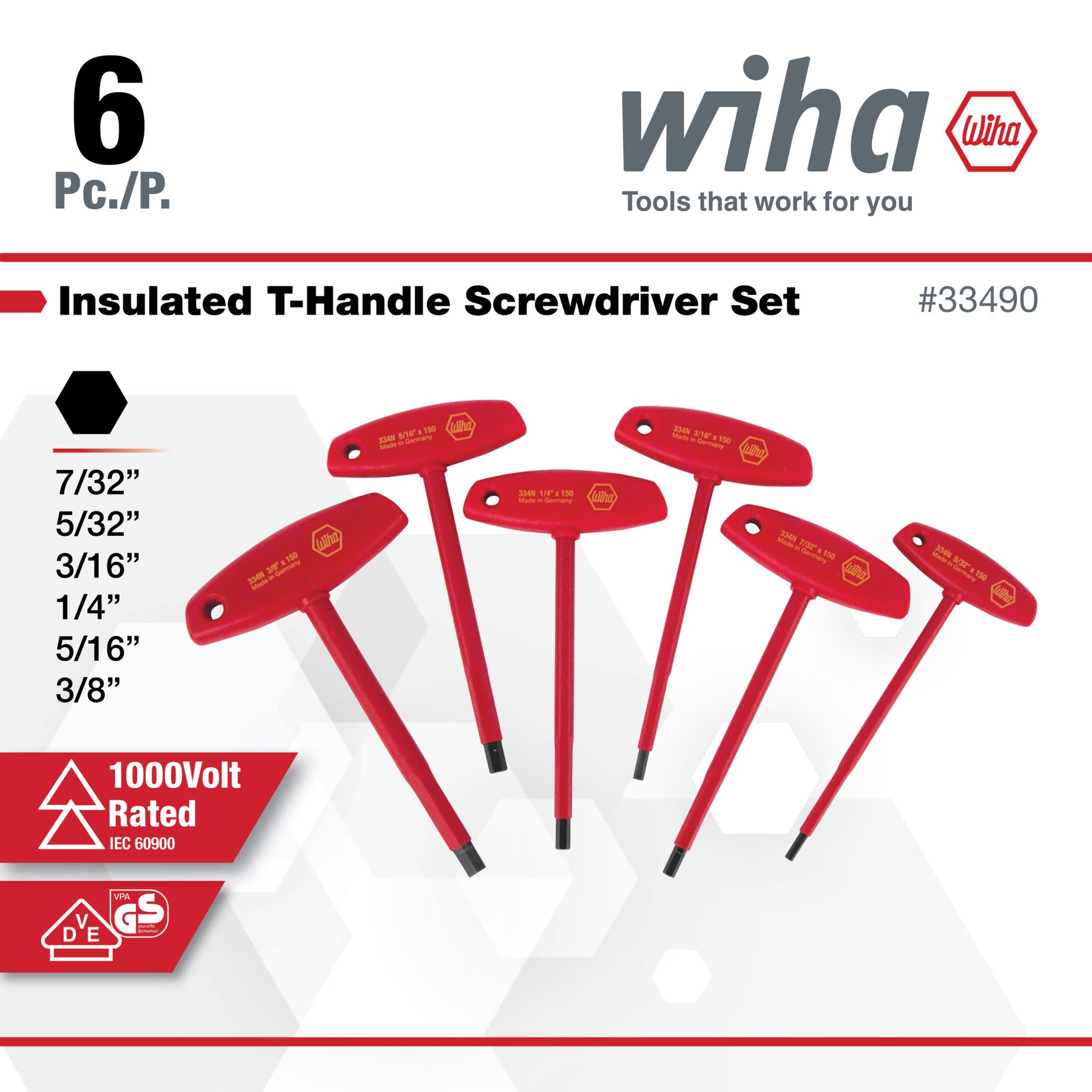 6 Piece Insulated T-Handle Hex Screwdriver Set - Inch