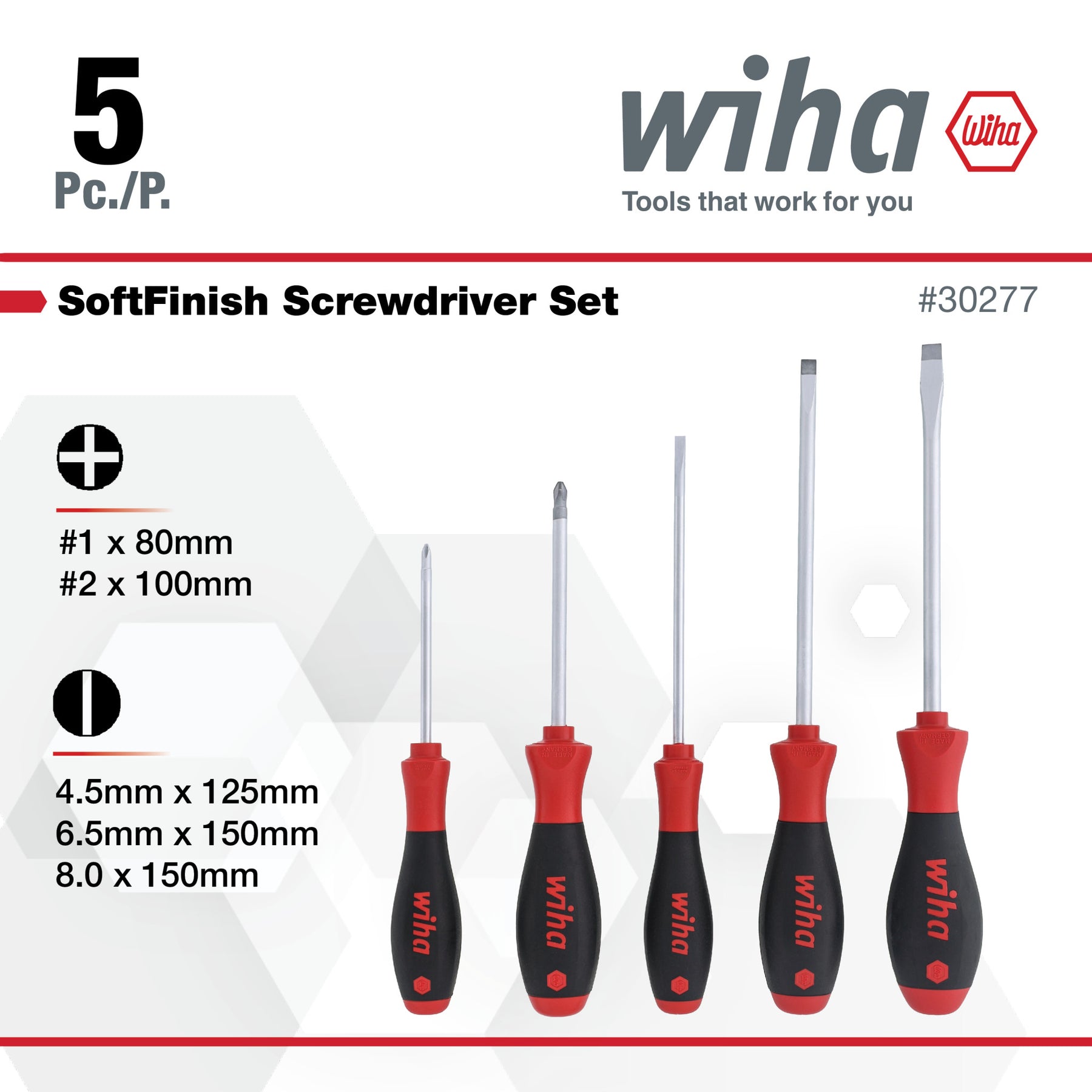 5 Piece SoftFinish Slotted and Phillips Screwdriver Set