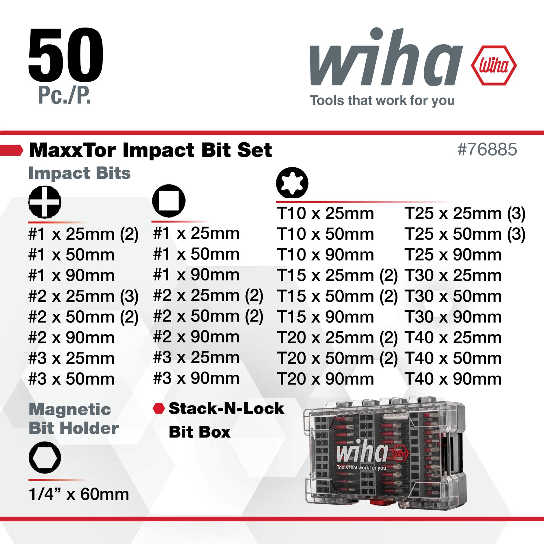 50 Piece MaxxTor Impact Bit Set