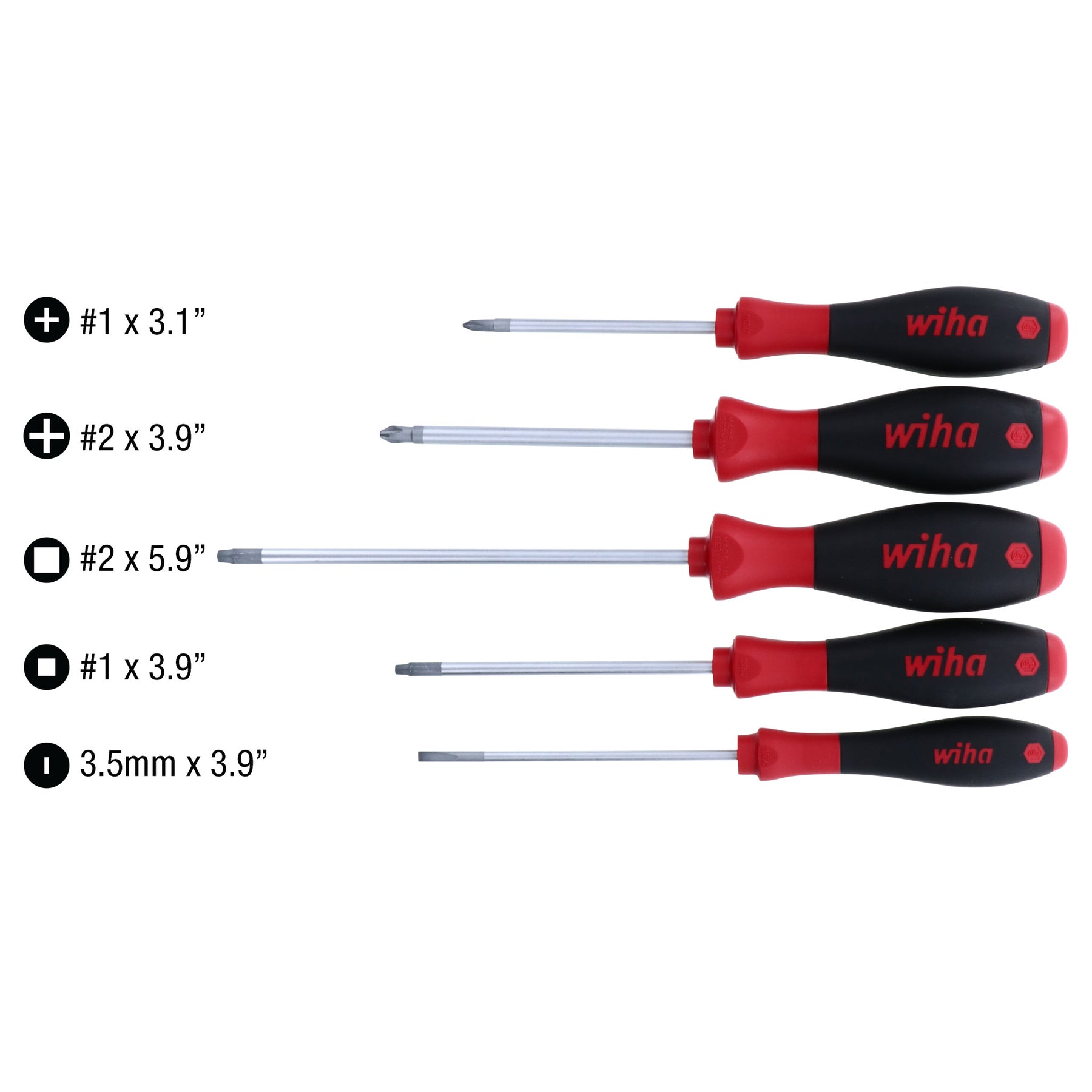 5 Piece SoftFinish Slotted and Phillips and Square Screwdriver Set