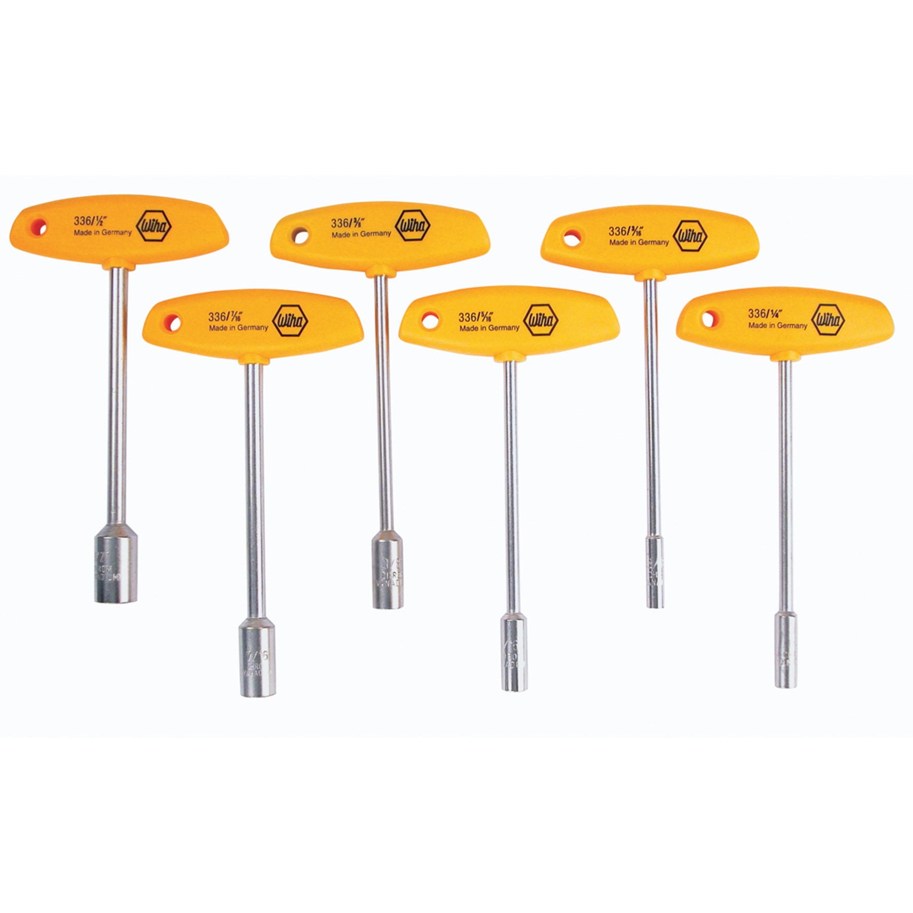 Wiha 33690 6 Piece Classic Grip T-Handle Nut Driver SAE Set