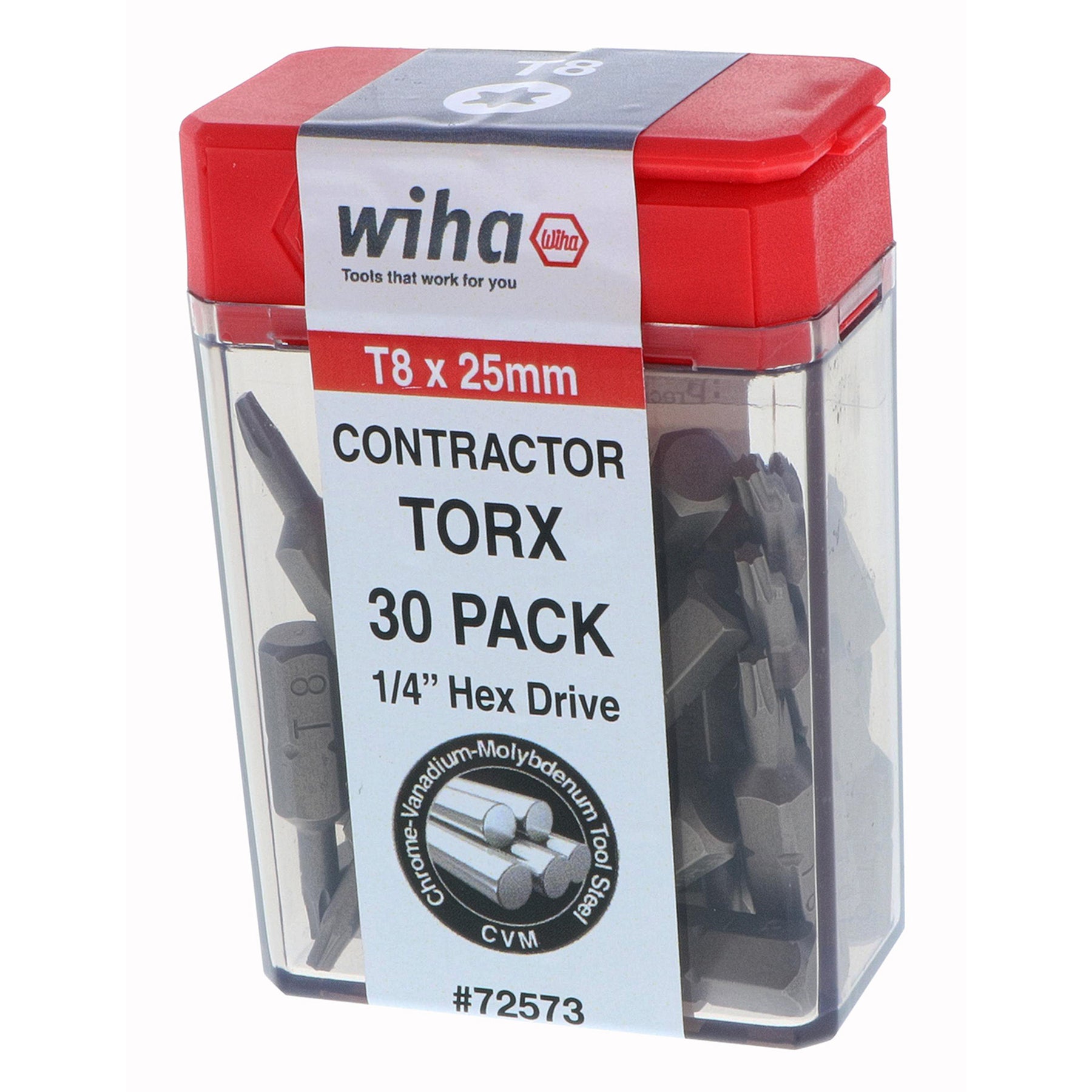 Wiha 72573 Torx Contractor Insert Bit T8 x 25mm - 30 Pack