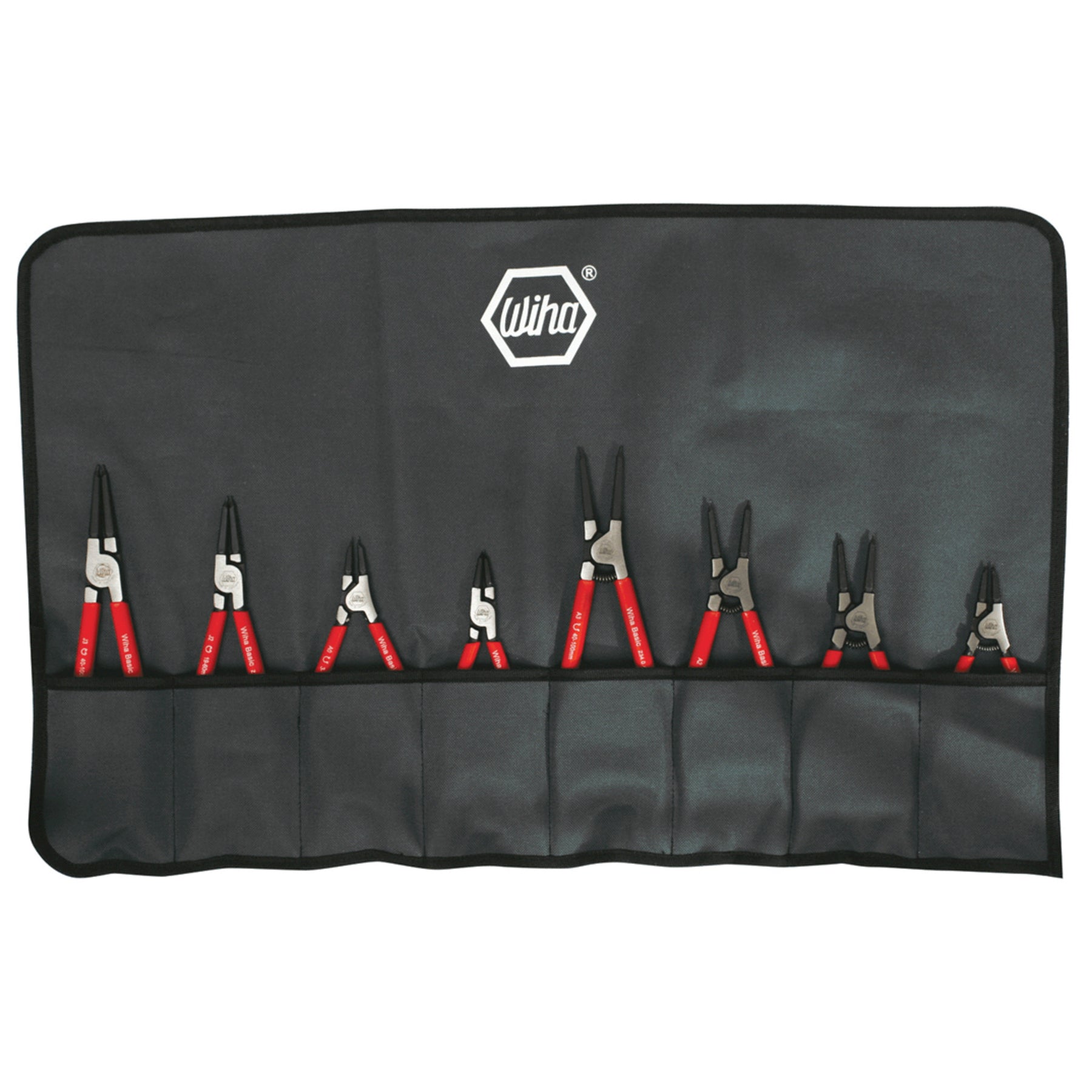 Wiha 32693 8 Piece Classic Grip Straight Internal/External Retaining Ring Pliers Set with Canvas Pouch