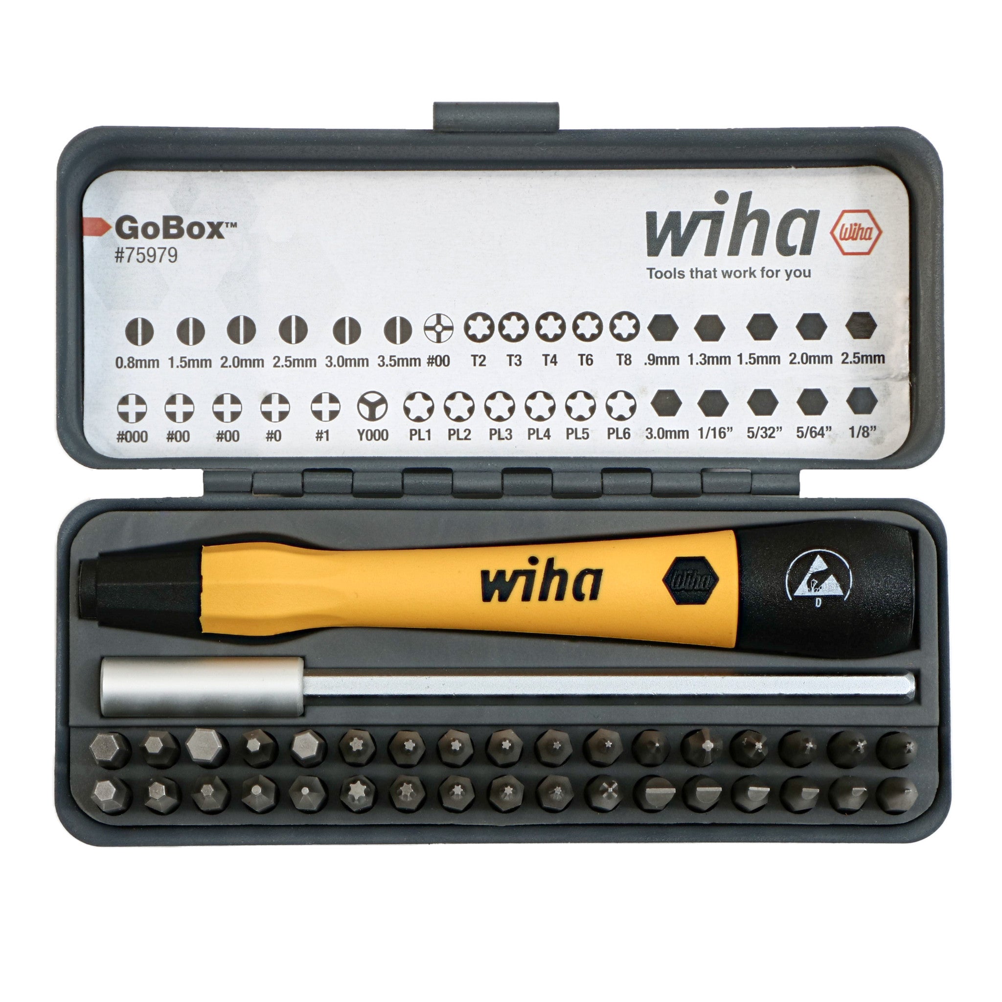 Wiha 75979 Electronics ESD Precision Micro Bit Set 36 pc.