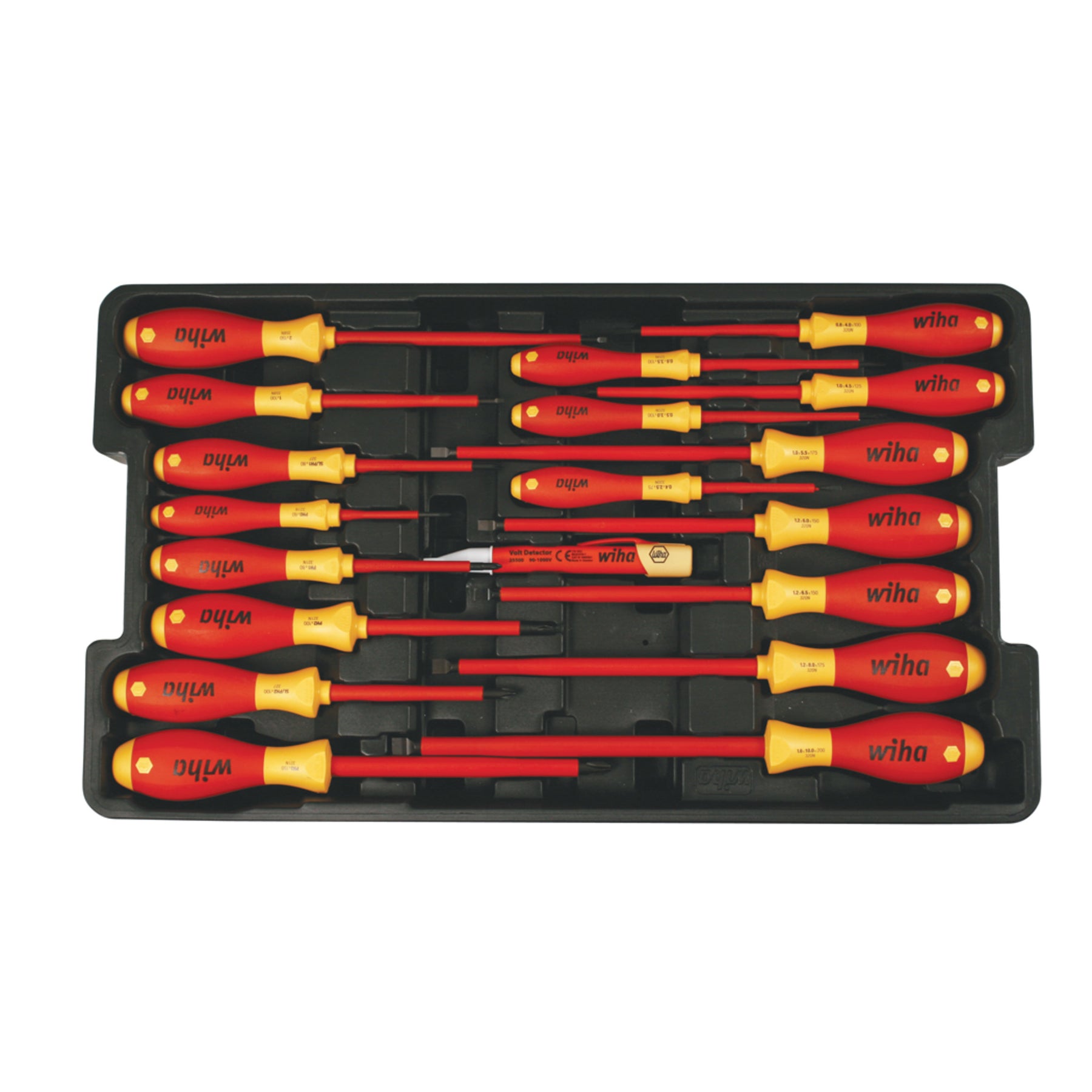 Wiha 32095 19 Piece Insulated SoftFinish Screwdriver and Cat III Voltage Detector Set with Toolbox Tray