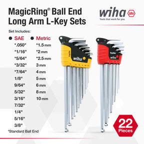 22 Piece MagicRing Ball End Hex L-Key Set - Inch, Metric