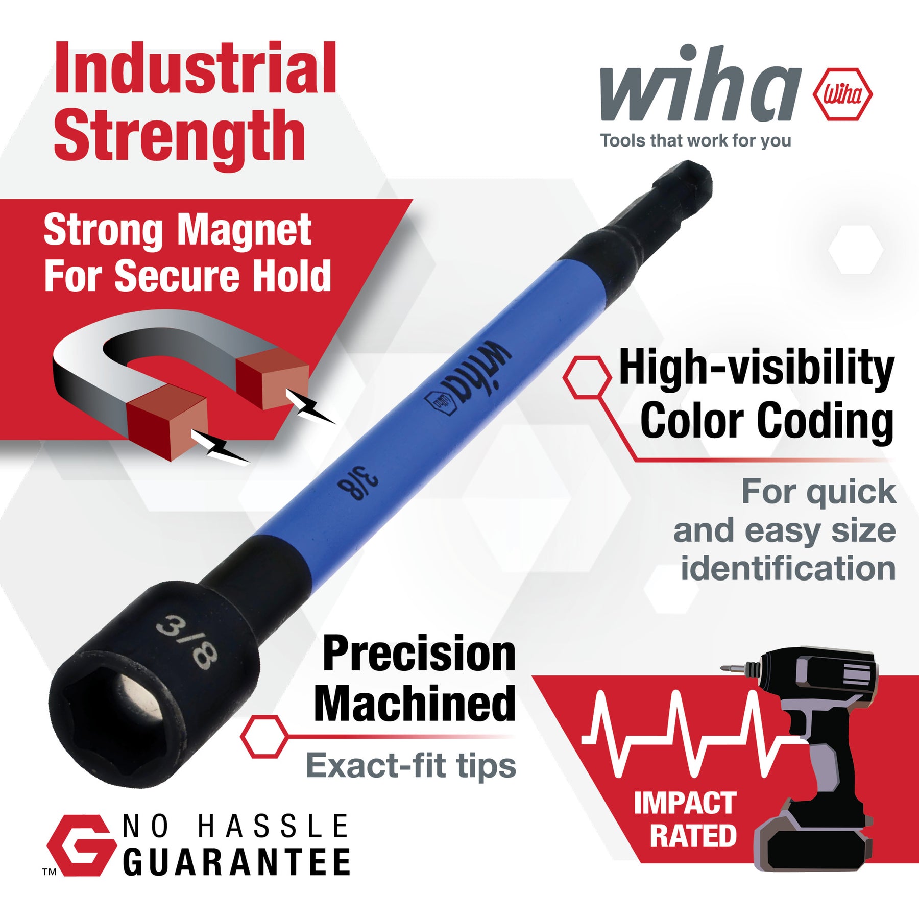 6 Piece Color Coded Magnetic Nut Setter SAE Set