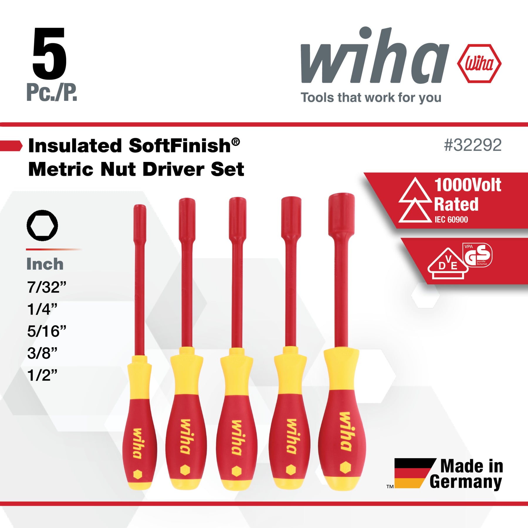5 Piece Insulated SoftFinish Nut Driver Set - Inch