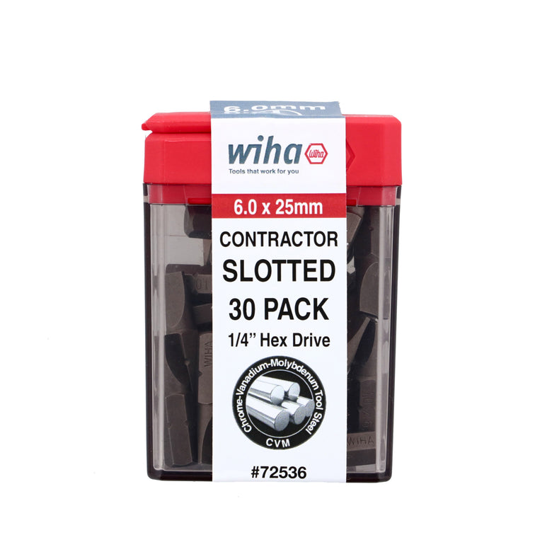 Slotted Contractor Insert Bit 6.0mm x 25mm - 30 Piece