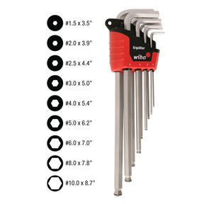 9 Piece MagicRing Ball End Long Arm Hex L-Key Set - Metric