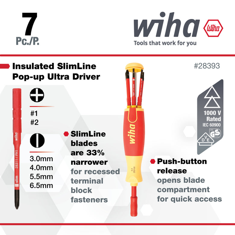 7 Piece Insulated SlimLine Ultra-Driver Blade Set Slotted, Phillips