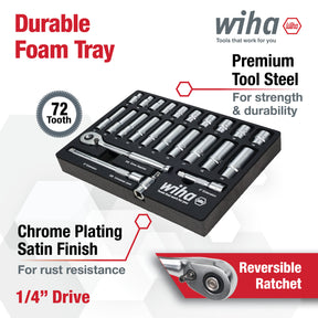 27 Piece 1/4" Drive Professional Standard and Deep Socket Tray Set - Metric