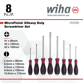 8 Piece MicroFinish XHeavy Duty Slotted and Phillips Screwdriver Set