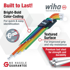 9 Piece Ball End Color Coded Hex L-Key Set - Metric