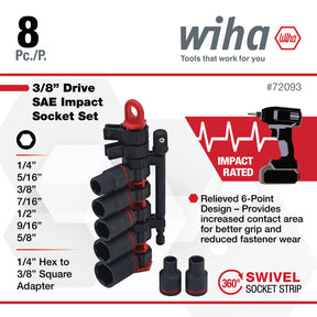 8 Piece 3/8" Drive SAE Impact Socket Set