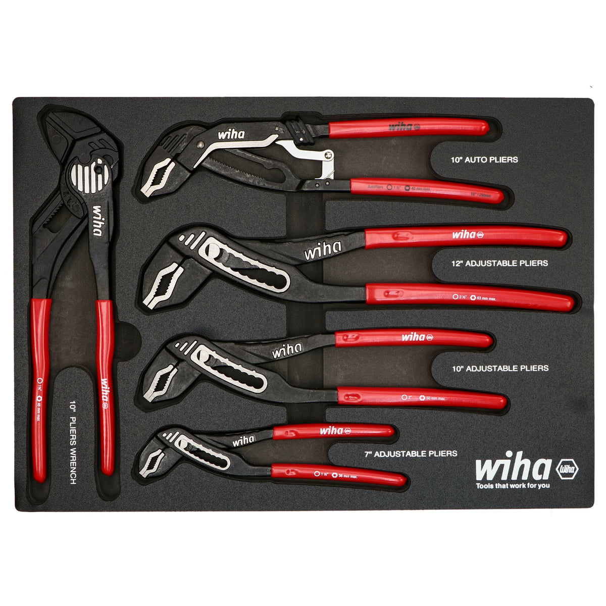 Wiha 34691 5 Piece Classic Grip V-Jaw Tongue and Groove Pliers Tray Set