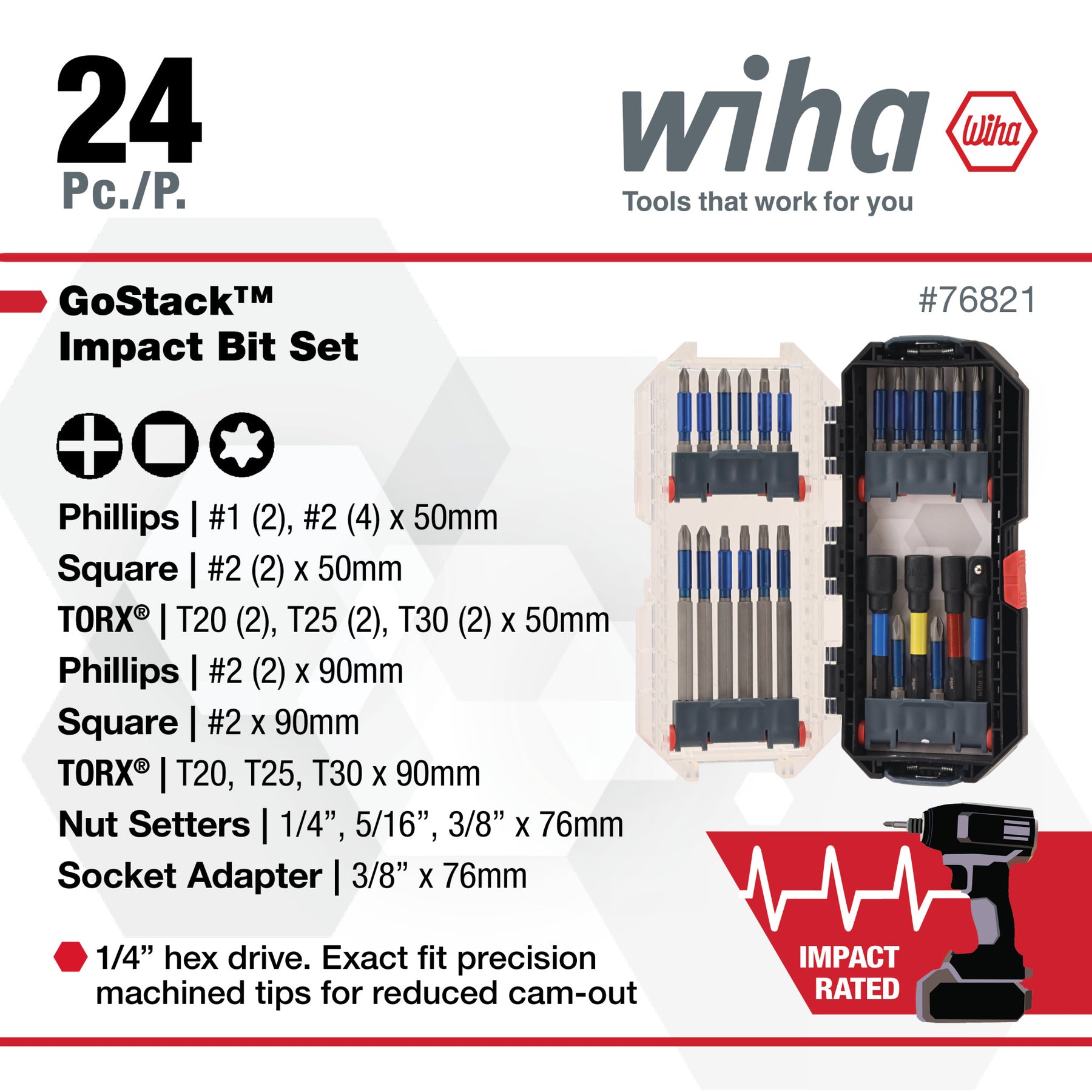 24 Piece GoStack TerminatorBlue Impact Bit Set with Nut Setters and Adapter