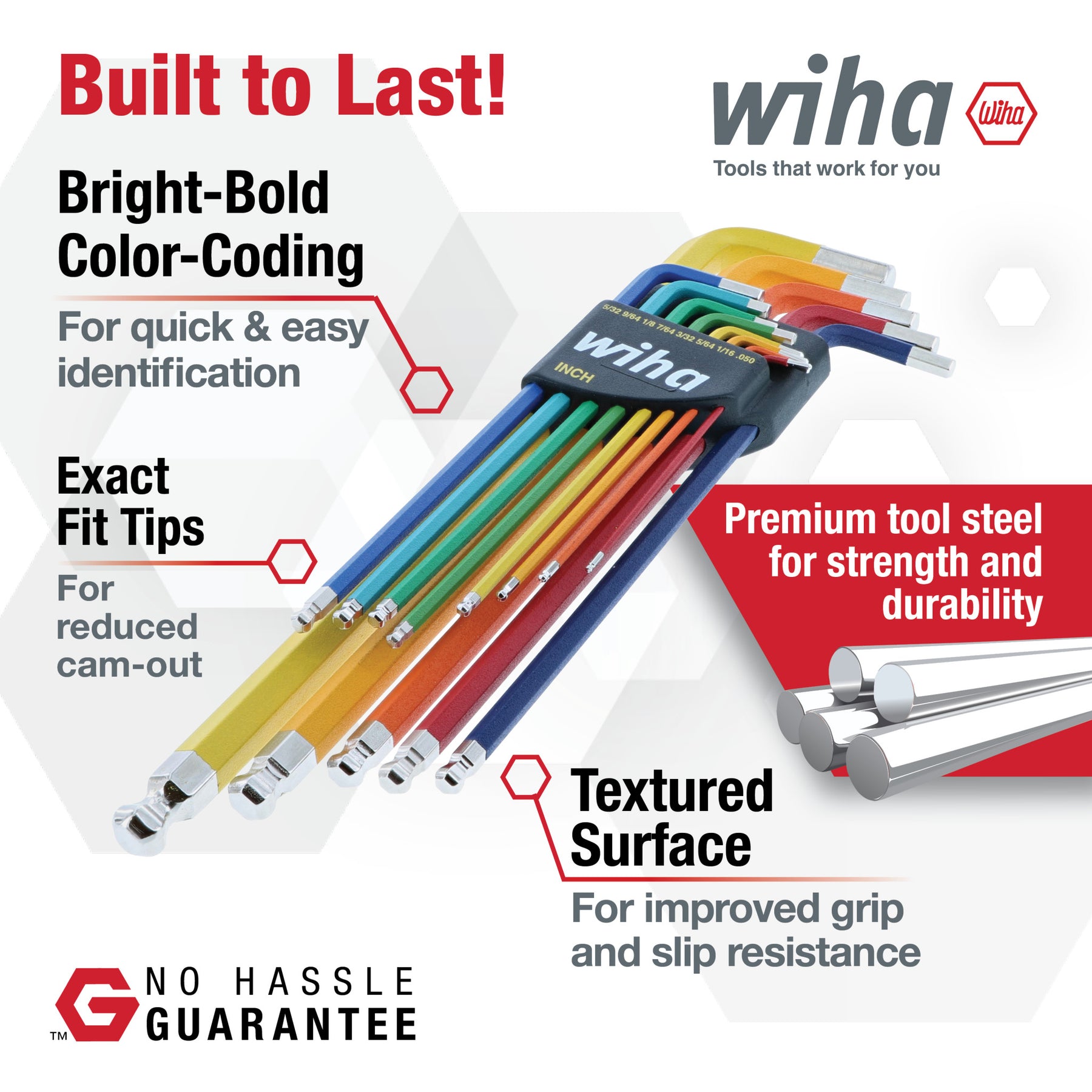 13 Piece Ball End Color Coded Hex L-Key Set - Inch