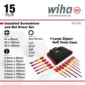 15 Piece Insulated SoftFinish Screwdriver and Nut Driver Set