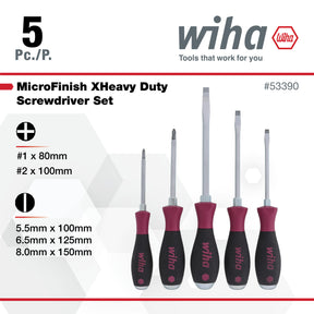 5 Piece MicroFinish XHeavy Duty Slotted and Phillips Screwdriver Set