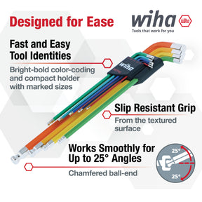 9 Piece Ball End Color Coded Hex L-Key Set - Metric
