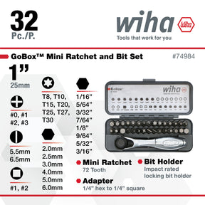 32 Piece GoBox Standard Bit Set with Mini Ratchet