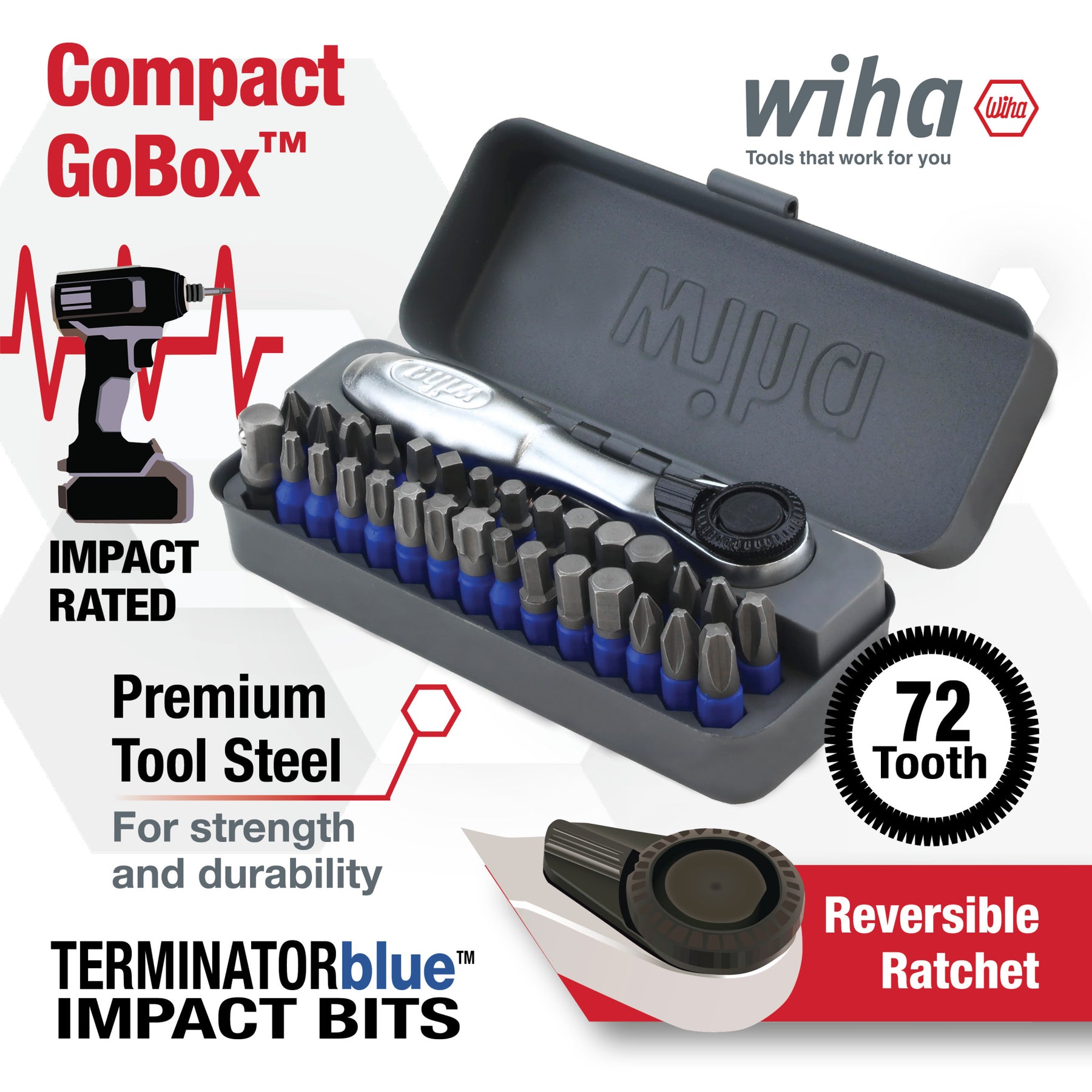 32 Piece GoBox TerminatorBlue Impact Bit Set with Mini Ratchet