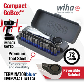 32 Piece GoBox TerminatorBlue Impact Bit Set with Mini Ratchet