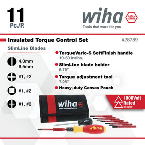 11 Piece Insulated TorqueVario-S (10-50 In/lbs) and SlimLine Blade Set