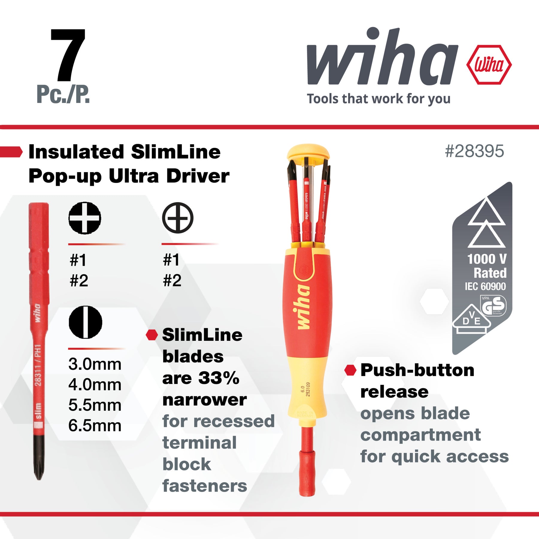7 Piece Insulated SlimLine Ultra-Driver Blade Set Slotted, Phillips, Terminal