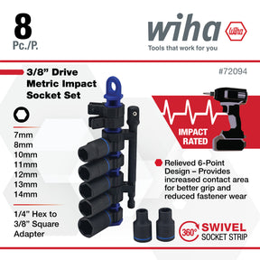 8 Piece 3/8" Drive Metric Impact Socket Set